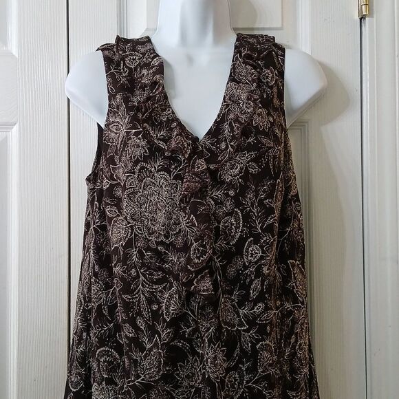 Ann Taylor Loft brown and off white sleeveless dress with ruffle  Sz 14 NWOT - Picture 3 of 8